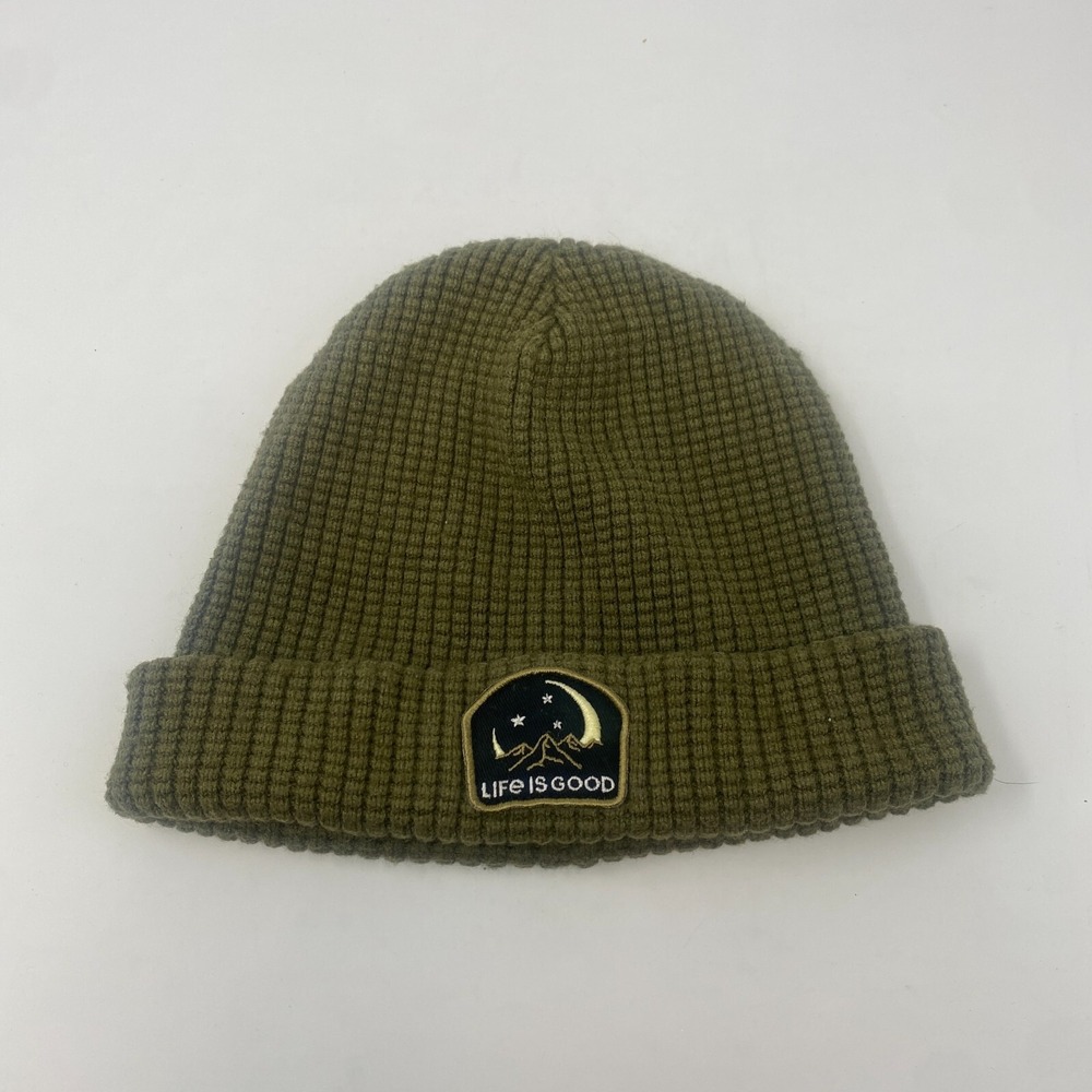 Life is Good Knit Beanie Winter Hat Cap Olive Green Winter Ski Snow Snowboard